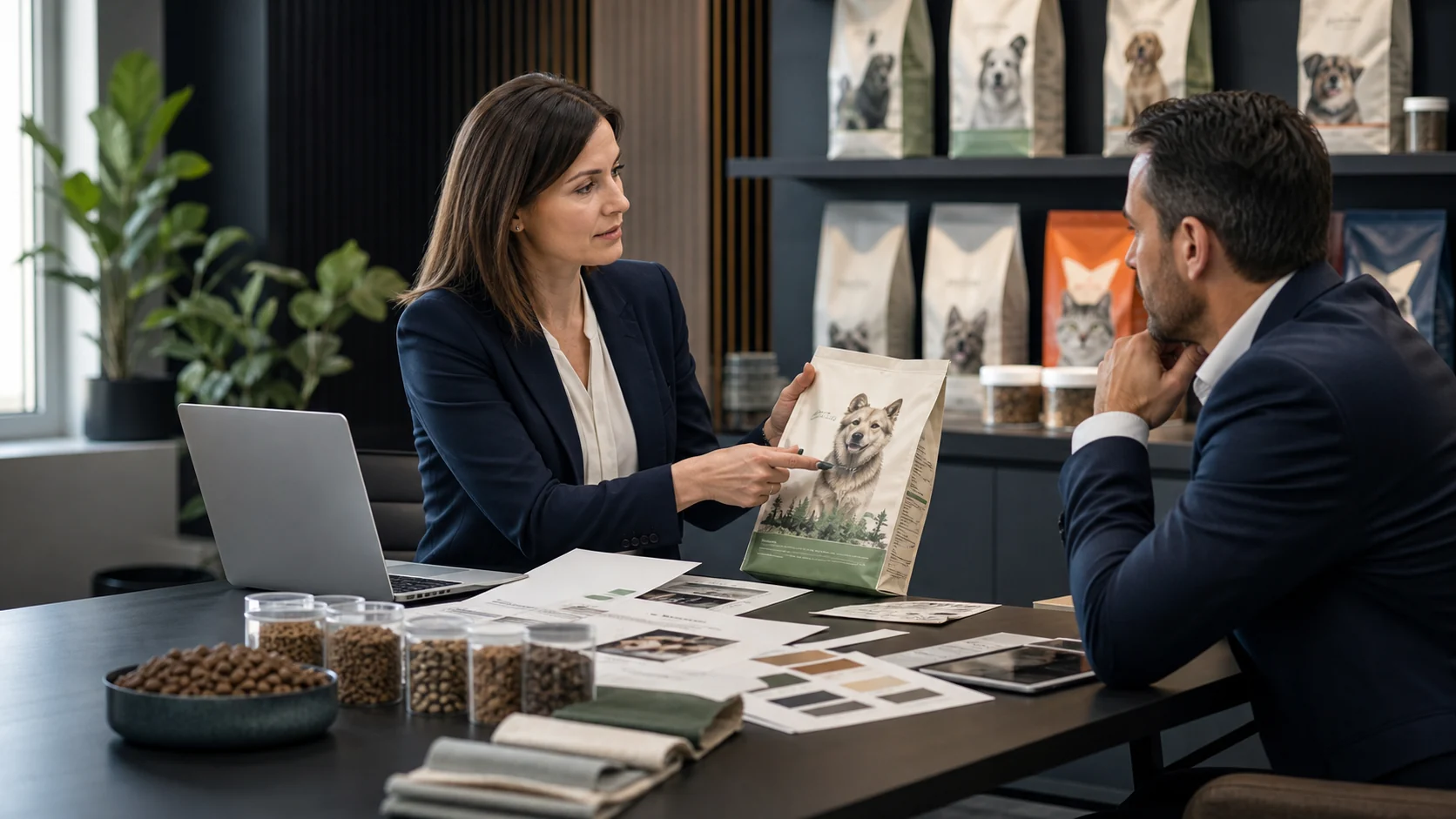 Marque pet food chien et chat prête pour une présentation commerciale B2B